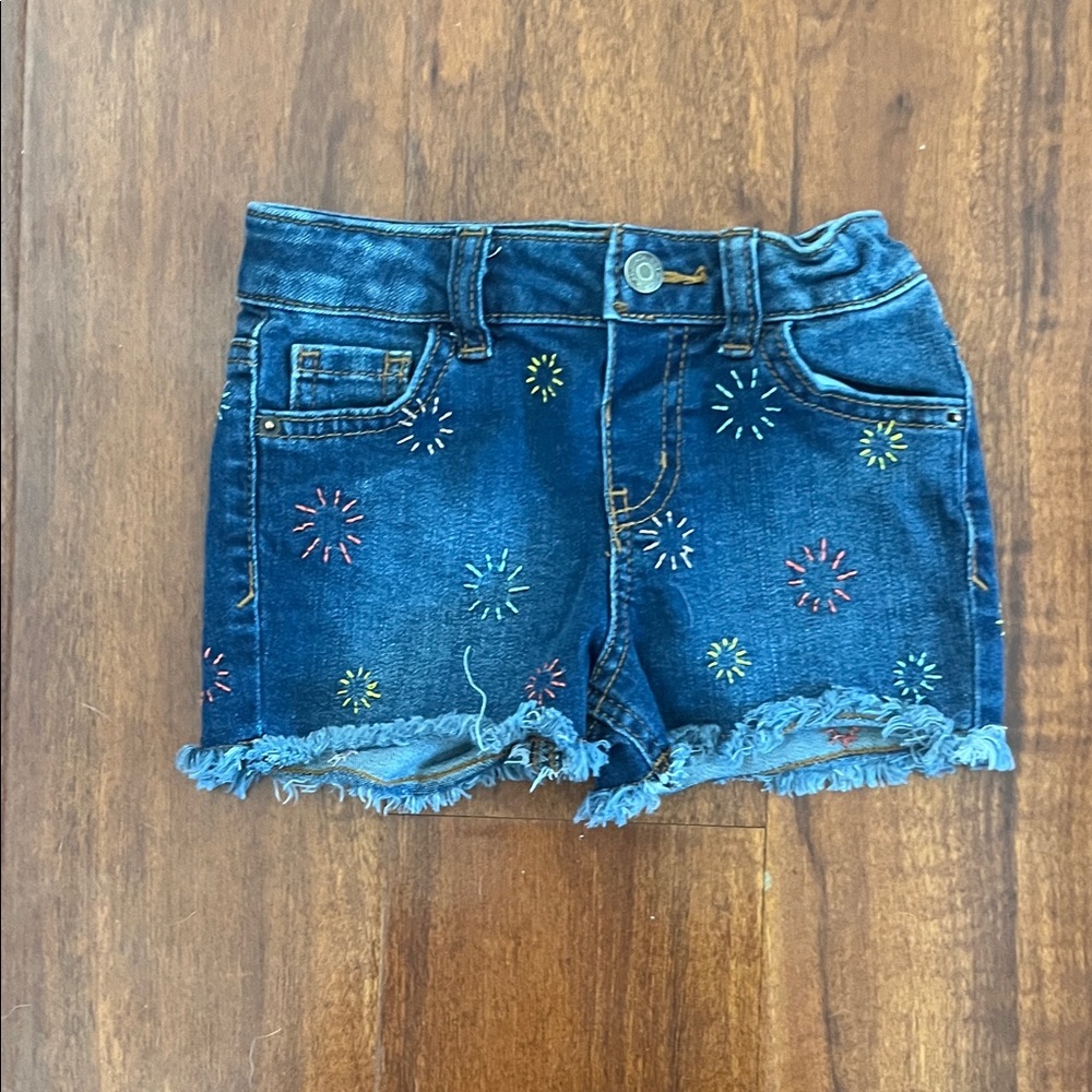 Cat & Jack Girls Dark Wash Denim Shorts with Colorful Starburst Embroidery